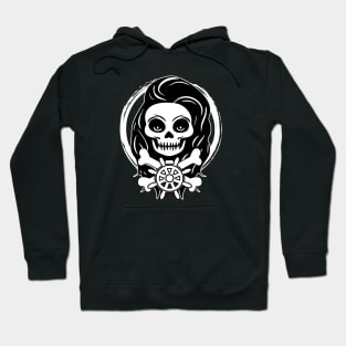 Skipper Skull and Wheel White Logo Hoodie